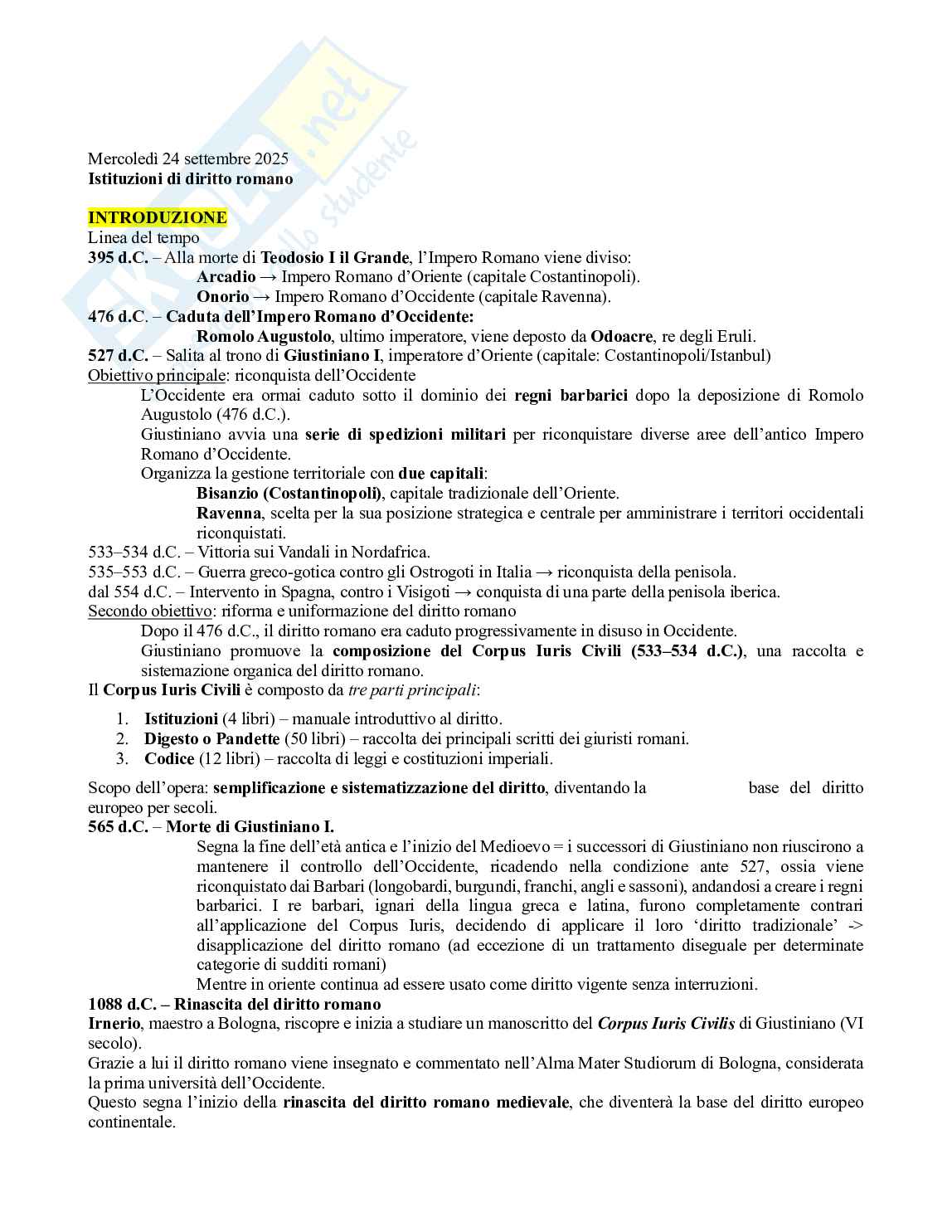 Riassunto esame Istituzioni di Diritto Romano, Prof. Gagliardi Lorenzo, libro consigliato Diritto romano. Istituzioni e storia, Cantarella Pag. 1