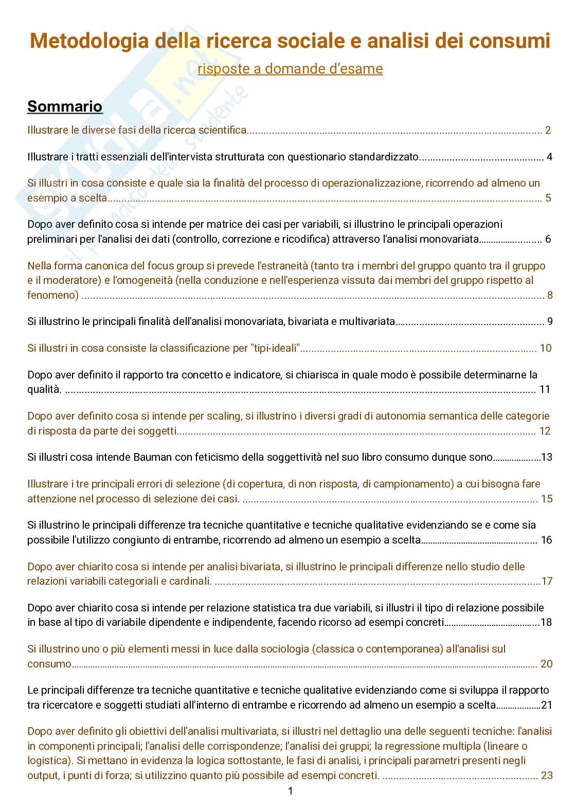 Domande frequenti esame Metodologia della ricerca sociale e analisi dei consumi Pag. 1