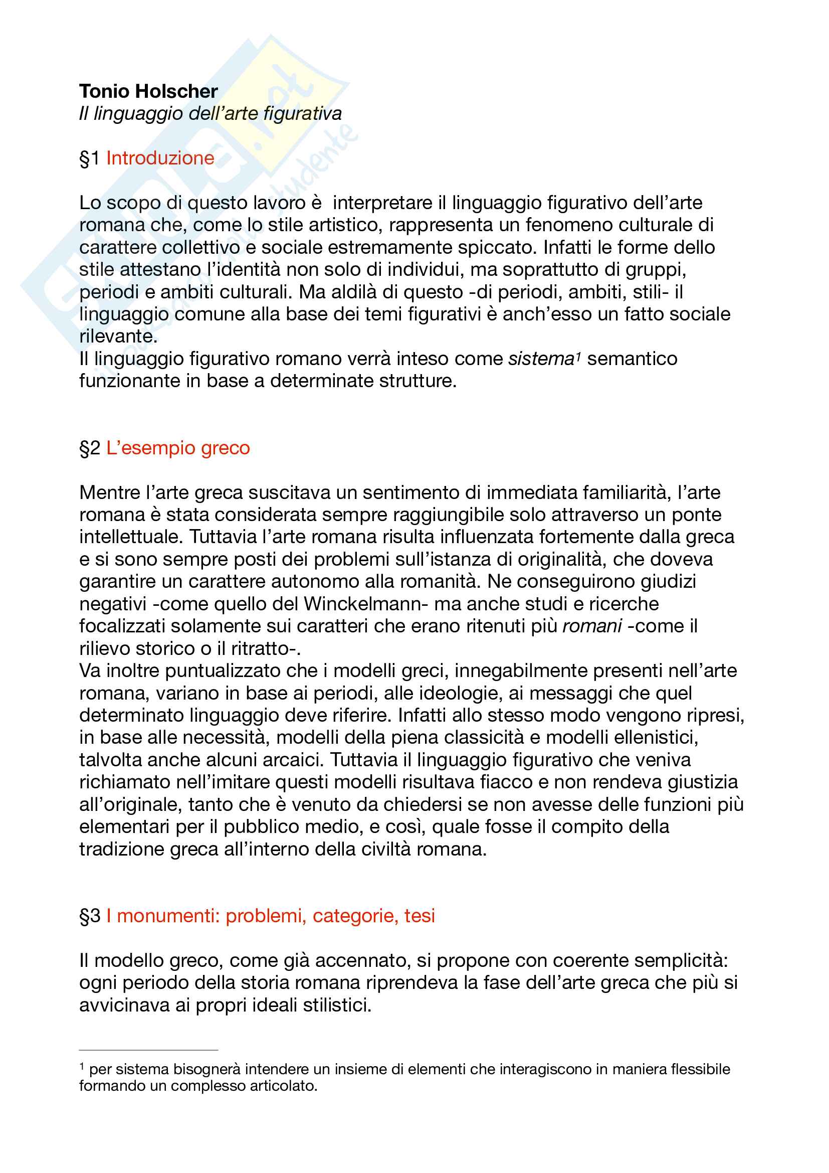 Riassunto esame archeologia romana, Prof. Coralini, libro consigliato: Il linguaggio dell’arte romana, Holscher. Pag. 1