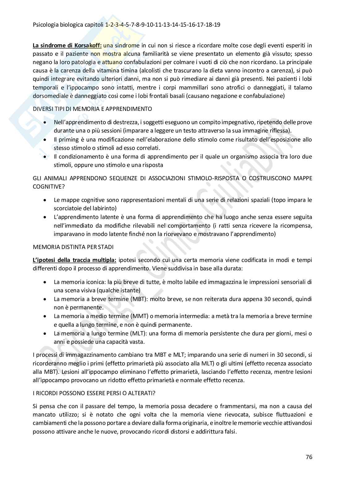 Riassunto esame Psicologia fisiologica, Prof. Costanzi Marco, libro consigliato Psicologia biologica. introduzione alle neuroscienze comportamentali, cognitive e cliniche, Breedlove, Rosenzweig e Watson Pag. 76