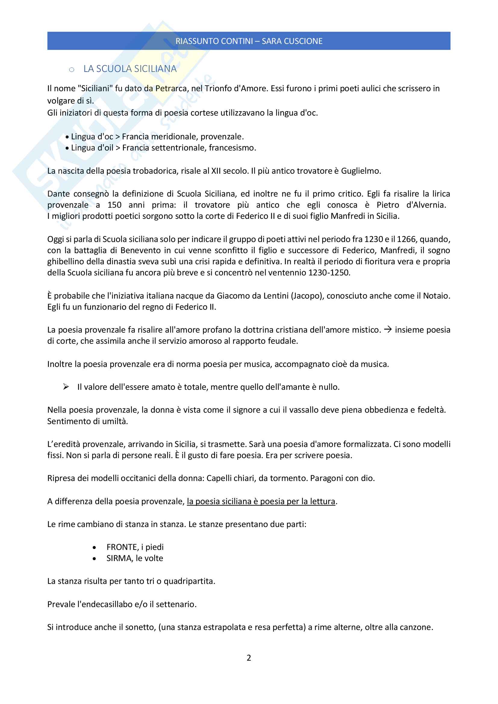 Riassunto esame Letteratura Italiana delle Origini, prof. Giuseppe Frasso, libro consigliato Letteratura italiana delle origini di Gianfranco Contini Pag. 2