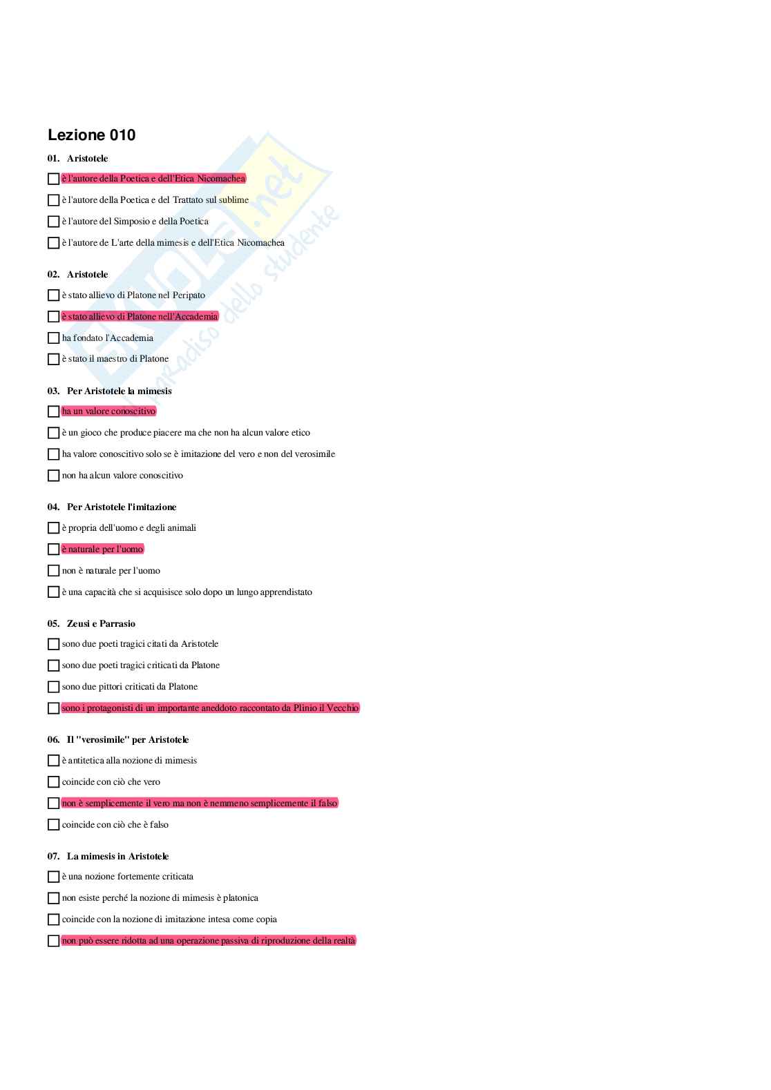 Paniere risposte multiple Estetica della comunicazione (2026) Pag. 16
