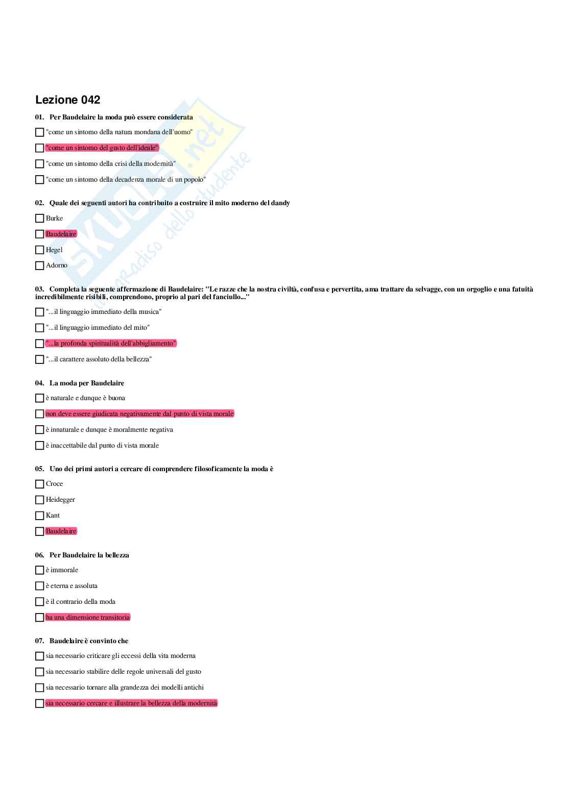 Paniere risposte multiple Estetica della comunicazione (2026) Pag. 66