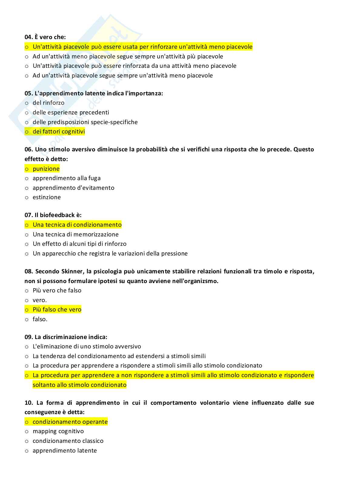Paniere con risposte chiuse di psicologia generale e dell'attività fisica - Attività motorie e sportive Pag. 31
