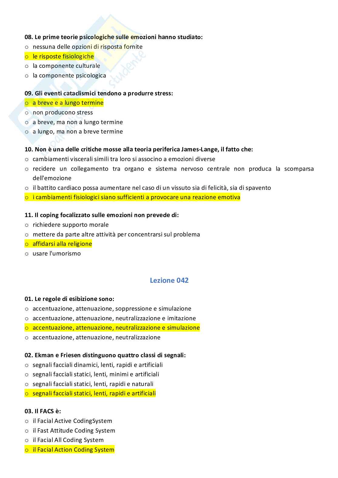 Paniere con risposte chiuse di psicologia generale e dell'attività fisica - Attività motorie e sportive Pag. 66