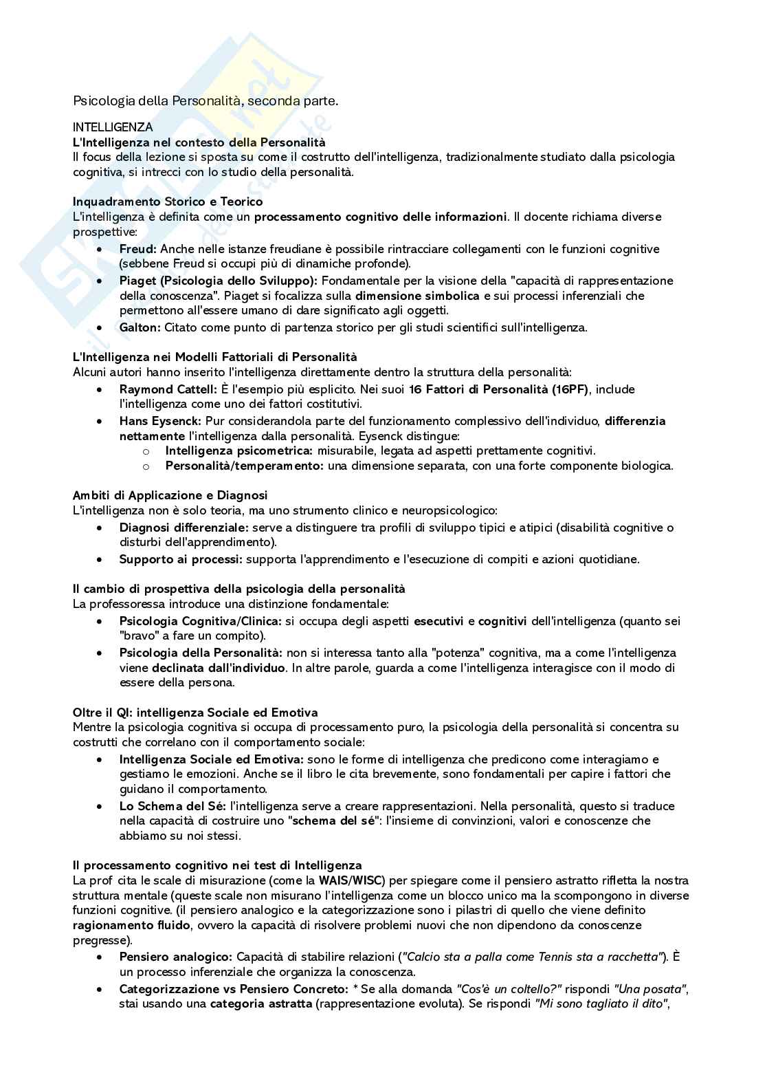 Riassunto esame Psicologia della personalità, Prof. Barbara Caci, libro consigliato Manuale di psicologia della personalità, Caprara, Cervone Pag. 1