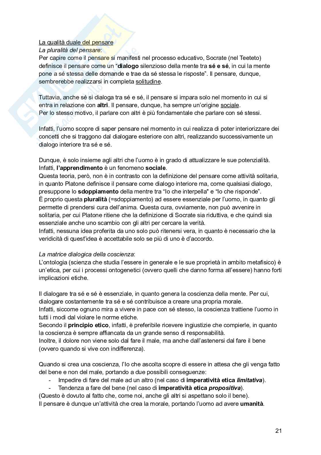 Riassunto esame Pedagogia , Prof. Costa Cosimo, libro consigliato Itinerario pedagogico; A scuola di libertà; Maria Montessori e le neuroscienze, Flores D’Arcais, Mortari, Regni Pag. 21