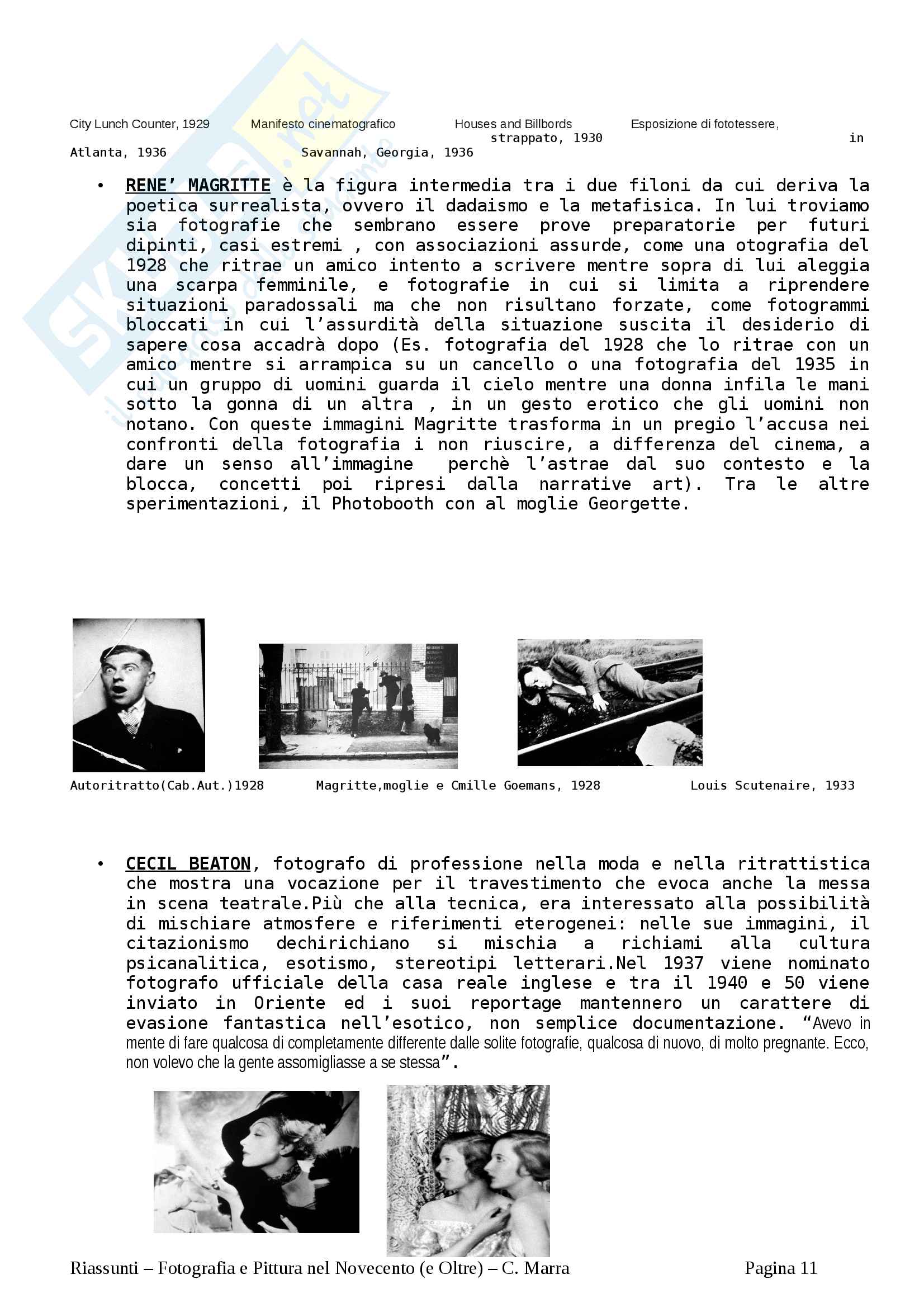 Riassunto esame Storia della Fotografia. Prof. Marra. Libro consigliato Fotografia e Pittura nel 900 e oltre, Marra Pag. 11