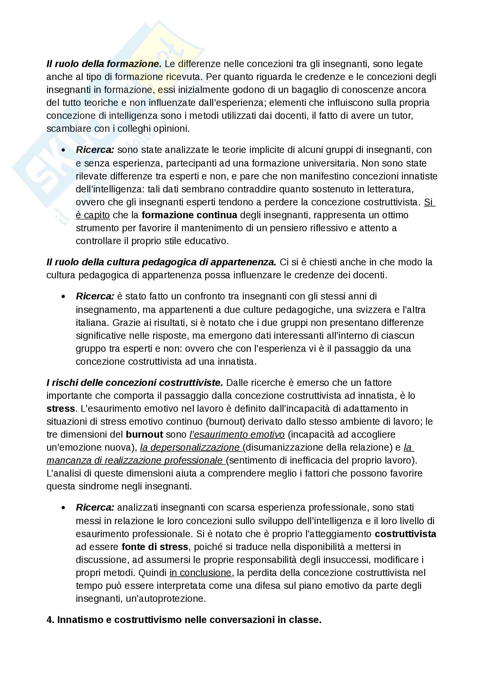 Riassunto esame Psicologia dello sviluppo, prof. Farina, libro consigliato Gli insegnanti pensano l'intelligenza, Fiorilli Pag. 6