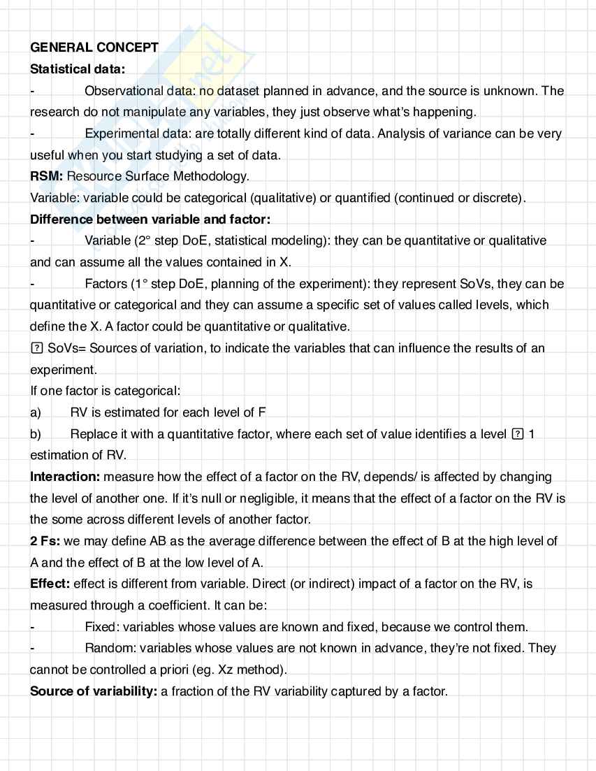Appunti Statistica per la sperimentazione e le previsioni in ambito tecnologico (Parte 1) Pag. 1