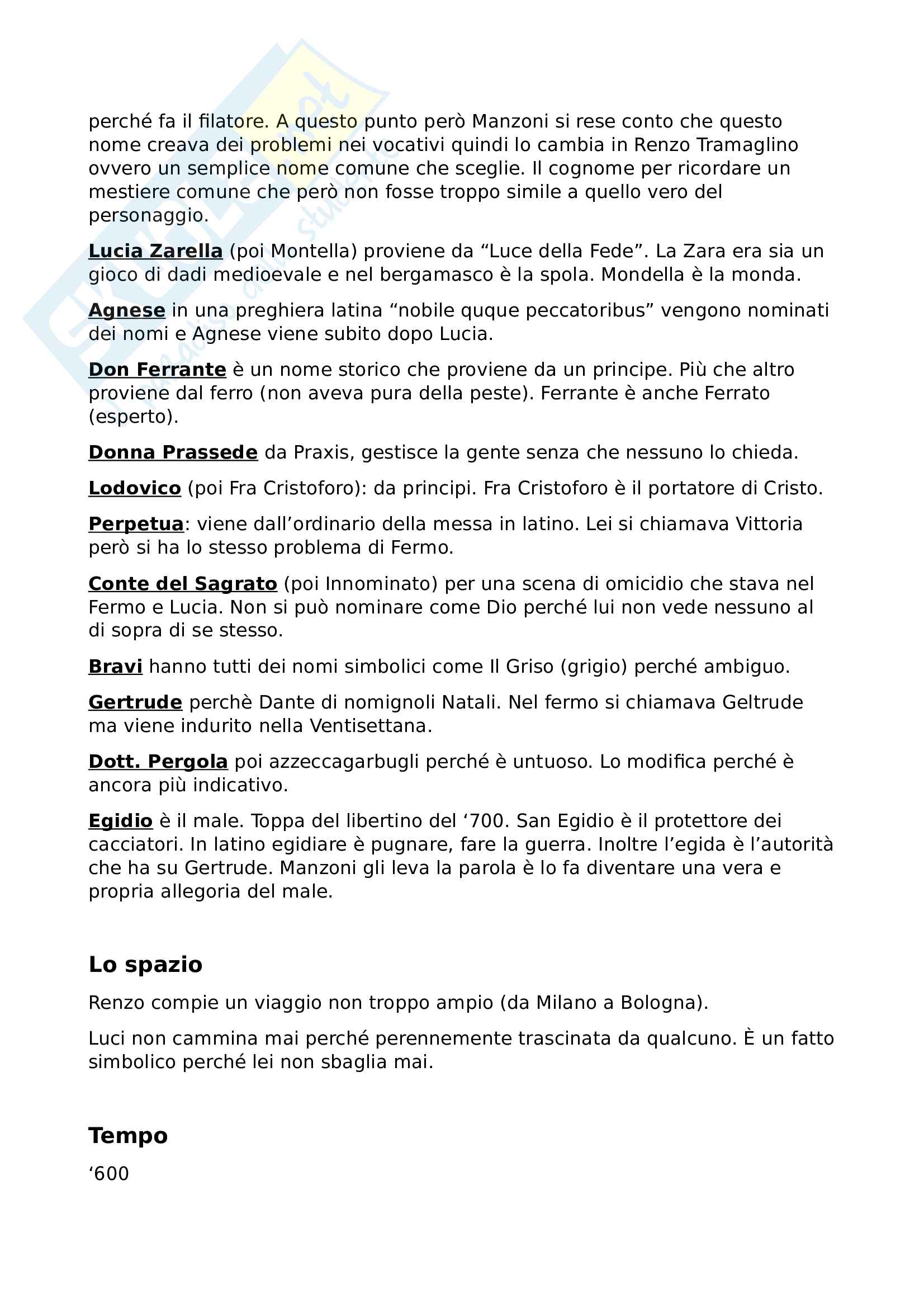 Manzoni, dal Fermo e Lucia ai Promessi Sposi, Onomastica Promessi Sposi Pag. 6