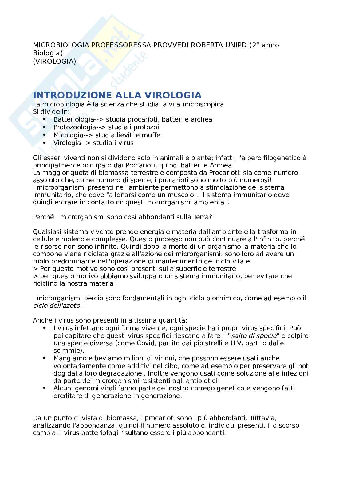 Appunti di Microbiologia (Virologia) Pag. 1
