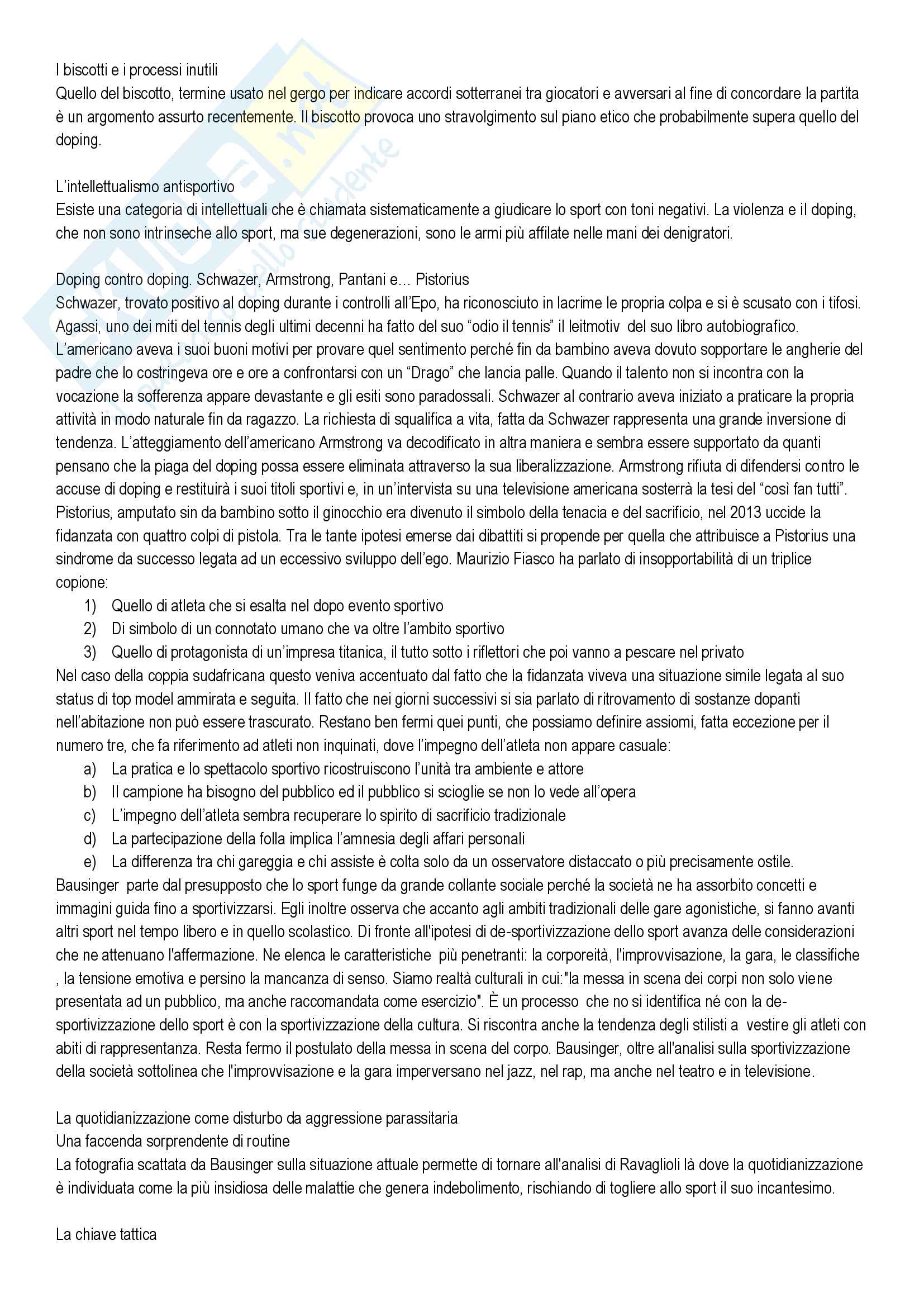 Riassunto esame Filosofia dell'educazione, docente Mariani, libro consigliato "La filosofia dello sport", autore Fabrizio Ravaglioli Pag. 11