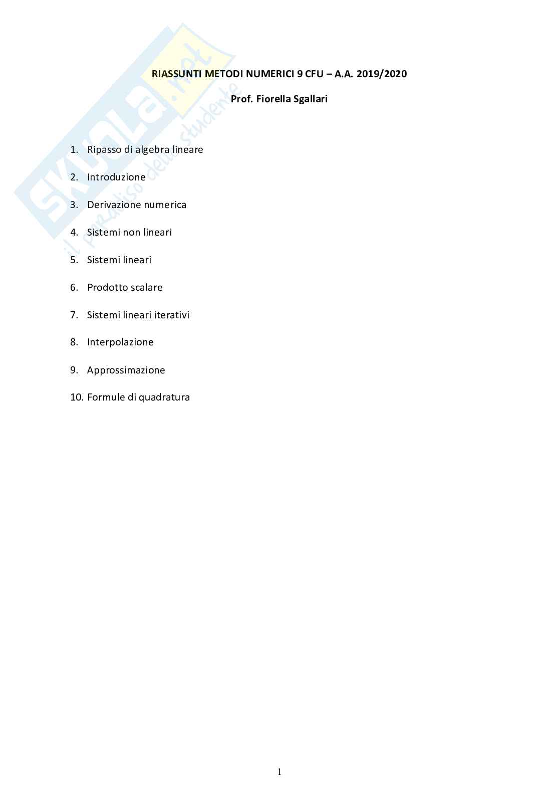 Appunti completi di Metodi numerici Pag. 1