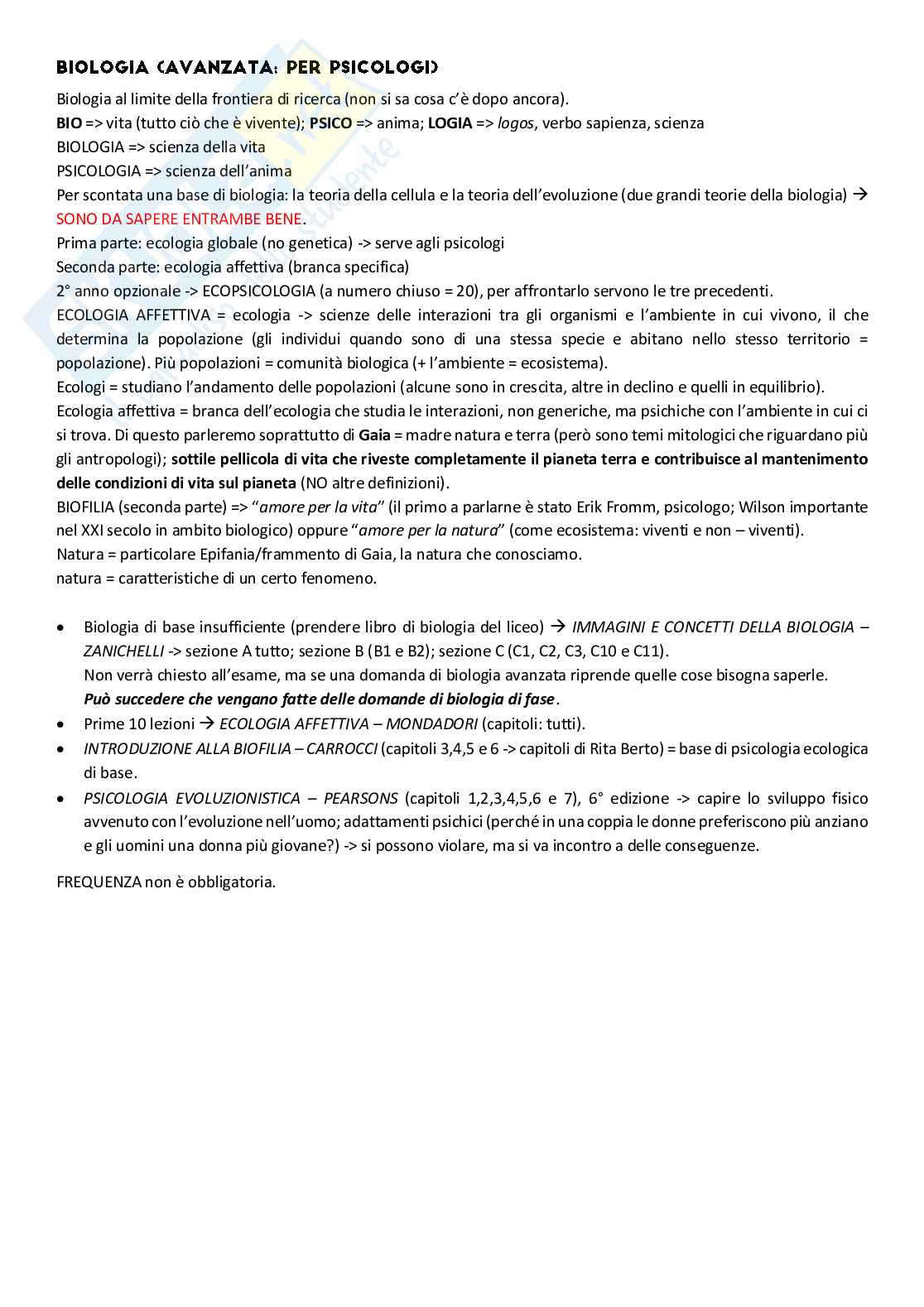 Appunti corso di Biologia Pag. 1