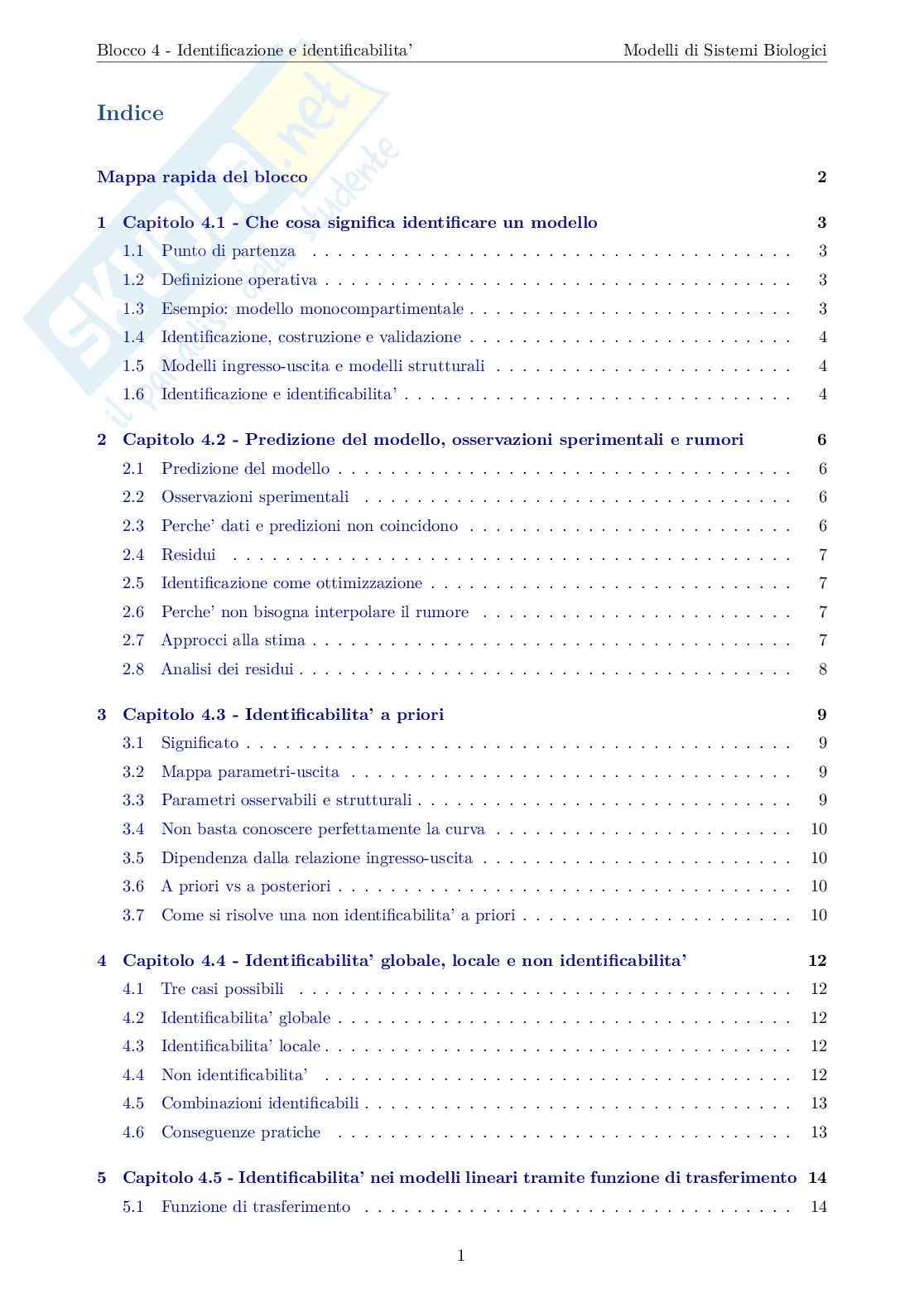 Blocco 4 Modelli di sistemi biologici - Identificazione e Identificabilità Pag. 2