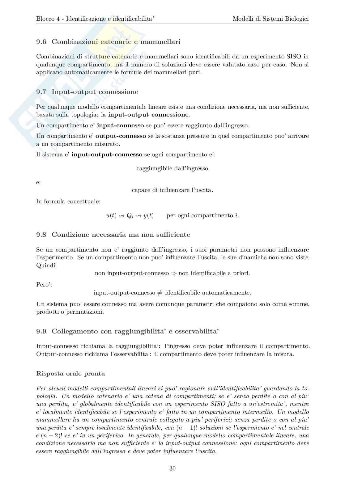 Blocco 4 Modelli di sistemi biologici - Identificazione e Identificabilità Pag. 31