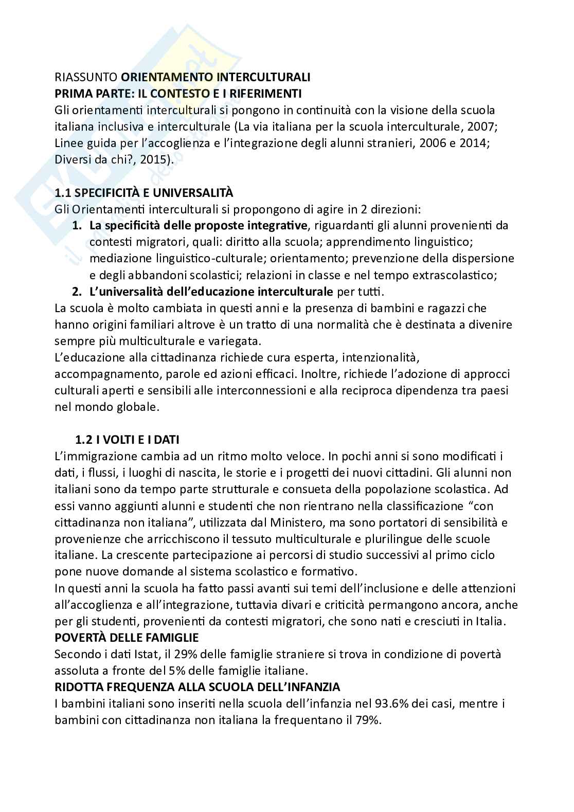 Riassunto esame Pedagogia interculturale, Prof. D'aprile Gabriella, libro consigliato Rientamenti interculturali. Idee e proposte per l’integrazione di alunni e alunne provenienti da contesti migratori, Ministero dell'Istruzione Pag. 1