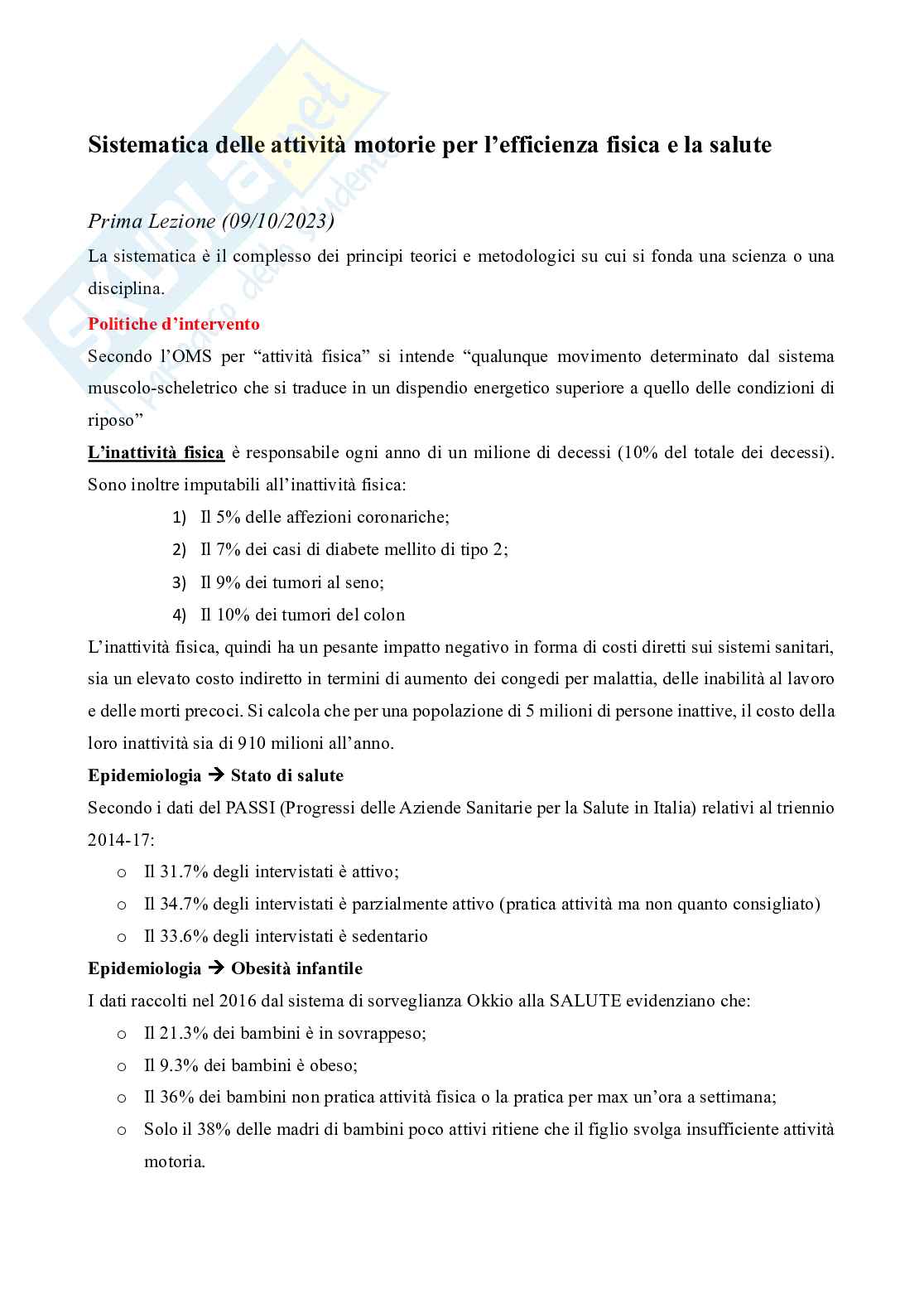 Sistematica delle attività motorie per l'efficienza fisica e la salute Pag. 1