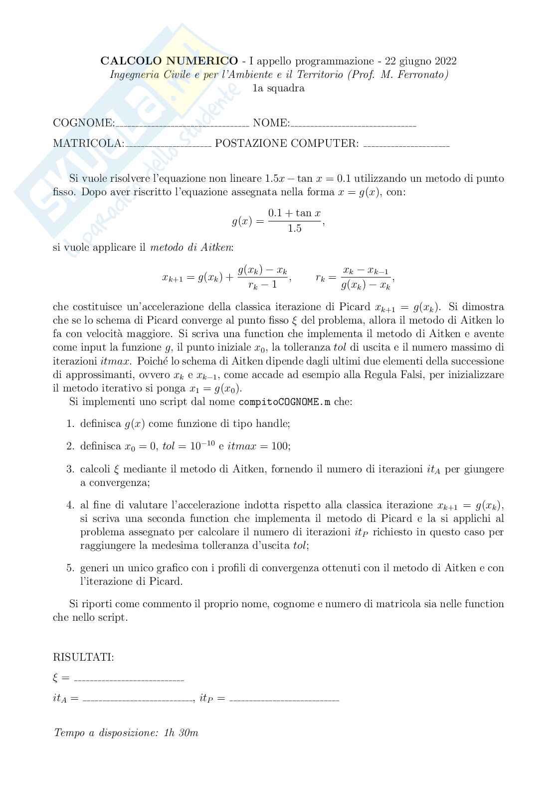 Prova di Programmazione 22/06/2022 risolta Pag. 1