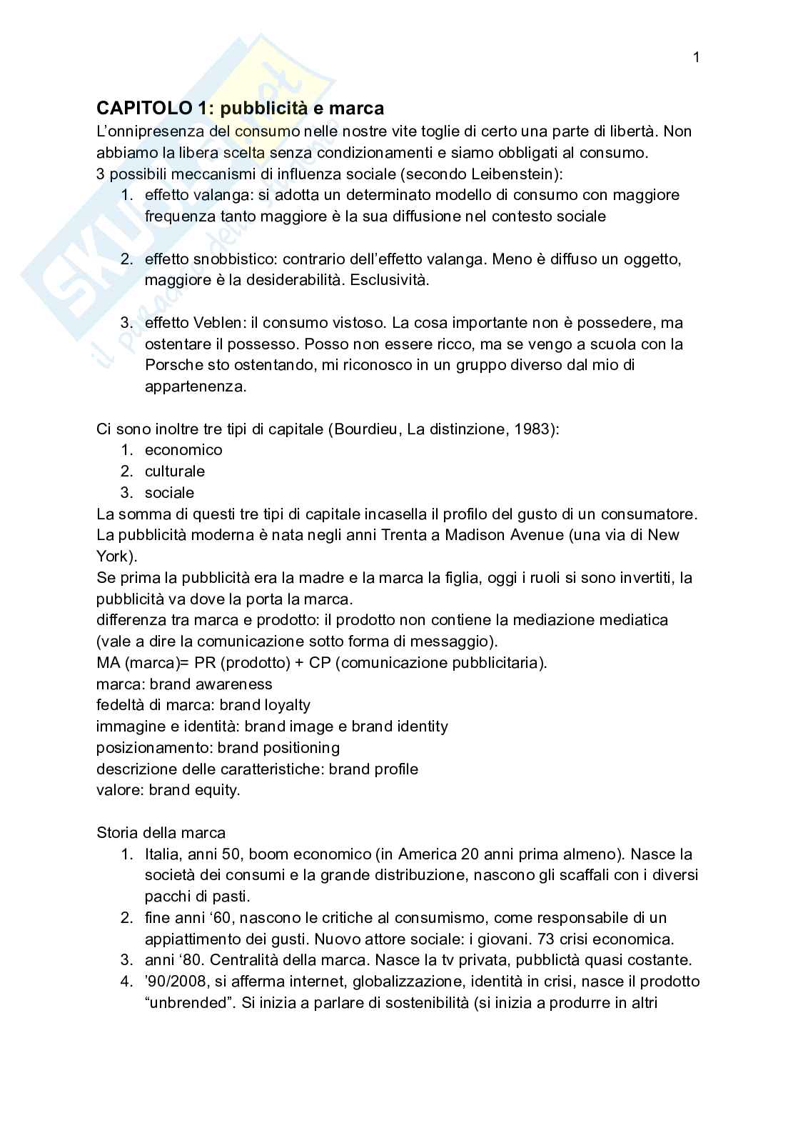 Riassunto esame Teoria e tecnica della comunicazione pubblicitaria, Prof. Casale Roberta, libro consigliato Teoria e tecnica della comunicazione pubblicitaria , Ferraresi Pag. 1