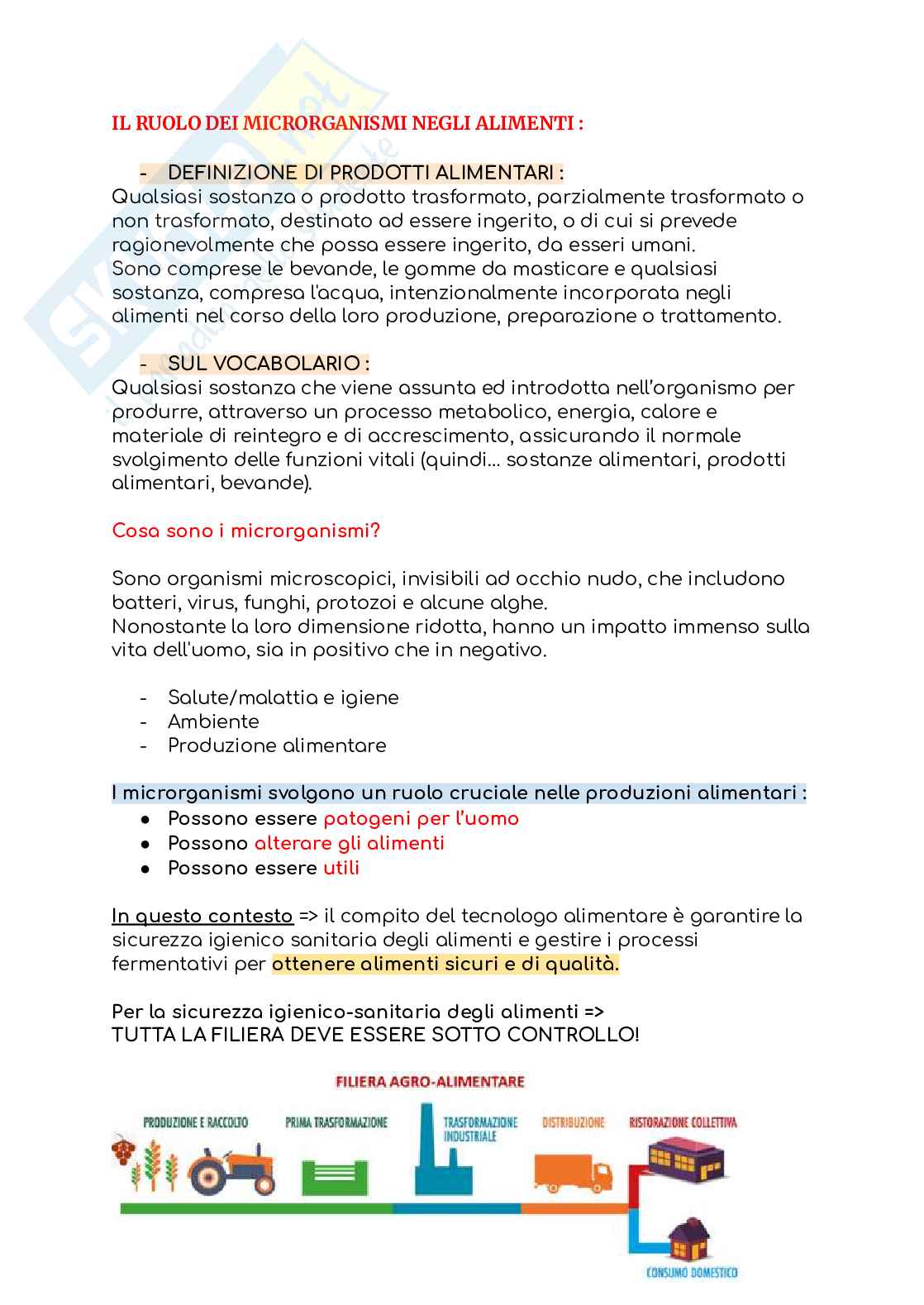Microbiologia dei prodotti alimentari Pag. 1