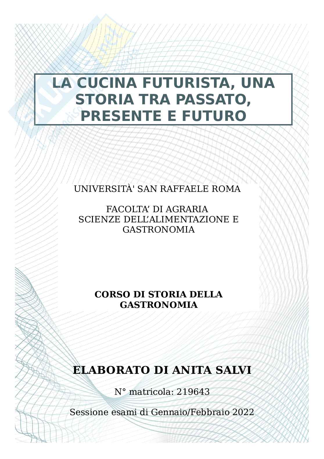 Elaborato esame Storia della gastronomia Pag. 1