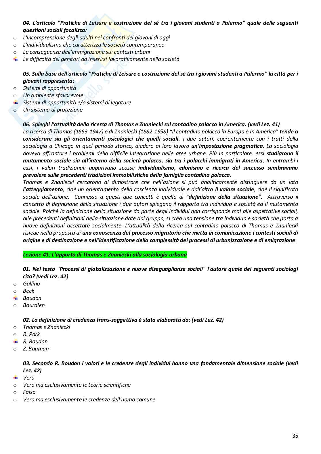Paniere completo di Sociologia urbana del turismo e delle comunità locali - Risposte multiple e aperte - aggiornato (2026) Pag. 36