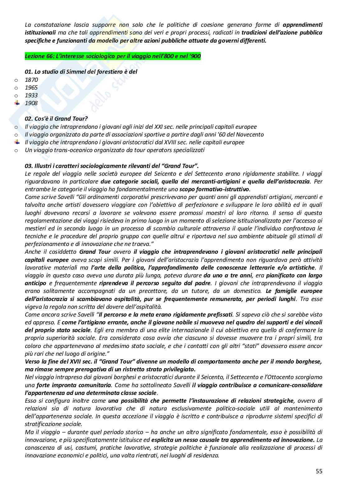 Paniere completo di Sociologia urbana del turismo e delle comunità locali - Risposte multiple e aperte - aggiornato (2026) Pag. 56