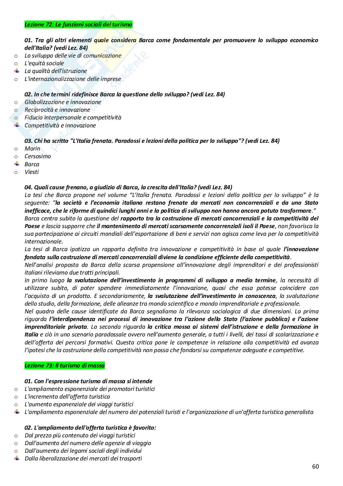 Paniere completo di Sociologia urbana del turismo e delle comunità locali - Risposte multiple e aperte - aggiornato (2026) Pag. 61