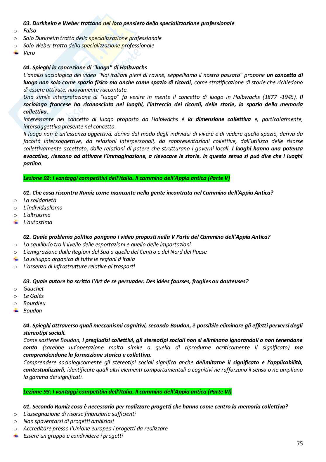 Paniere completo di Sociologia urbana del turismo e delle comunità locali - Risposte multiple e aperte - aggiornato (2026) Pag. 76
