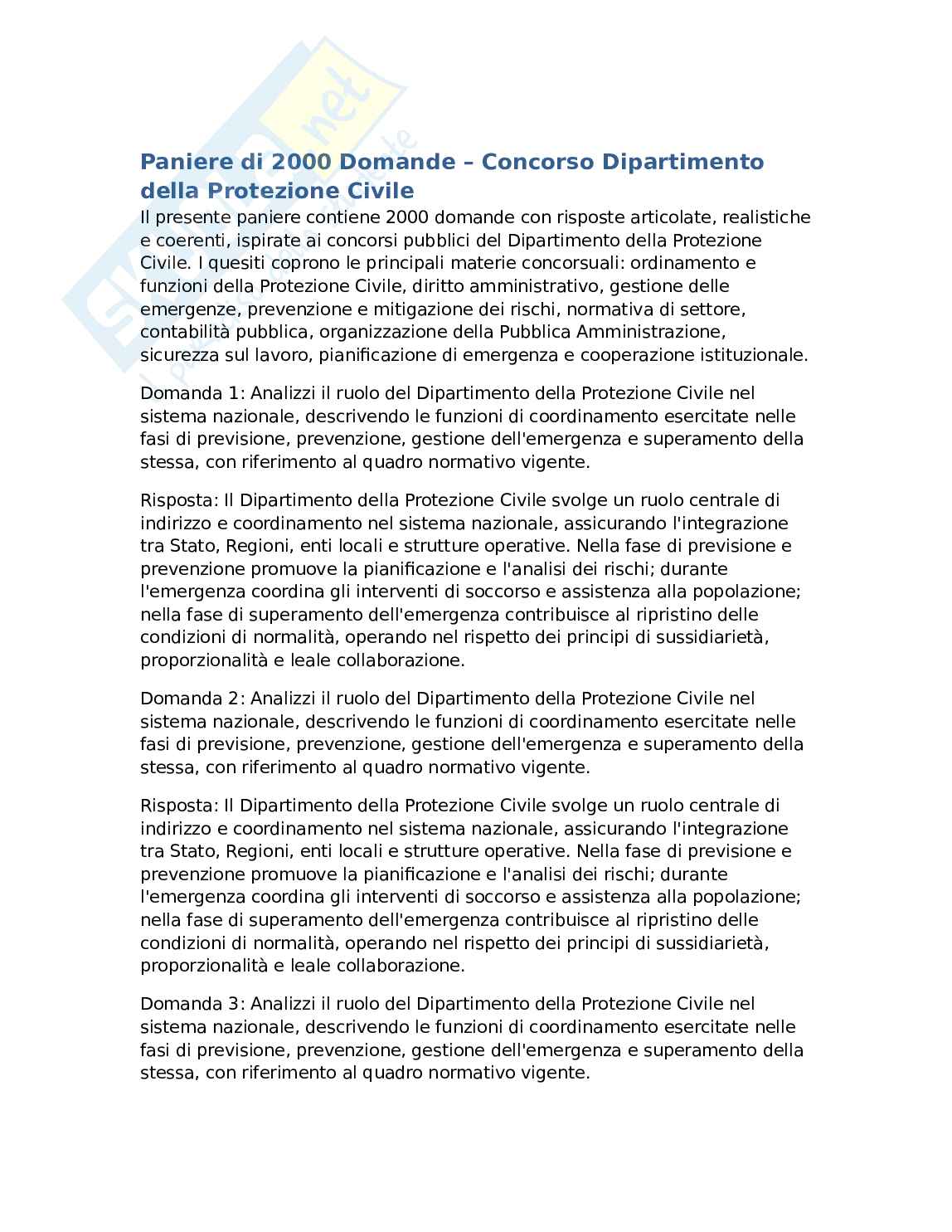 Paniere 2000 domande e risposte concorso pubblico protezione civile per diplomati e laureati Pag. 1