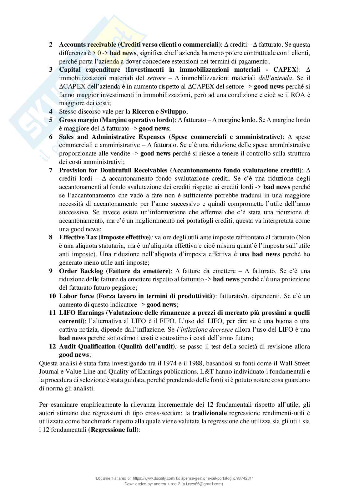 Gestione del portafoglio Pag. 21