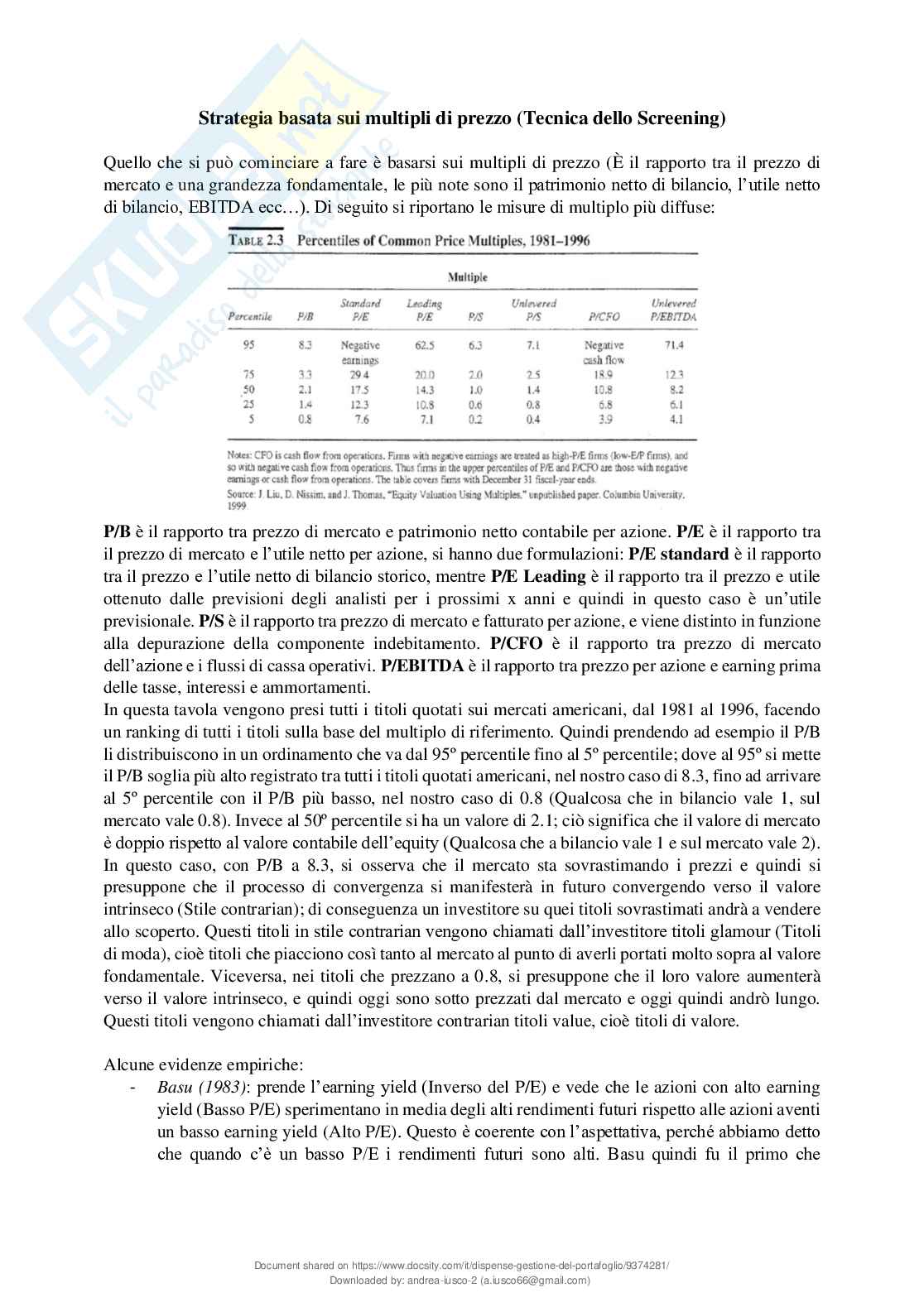 Gestione del portafoglio Pag. 26