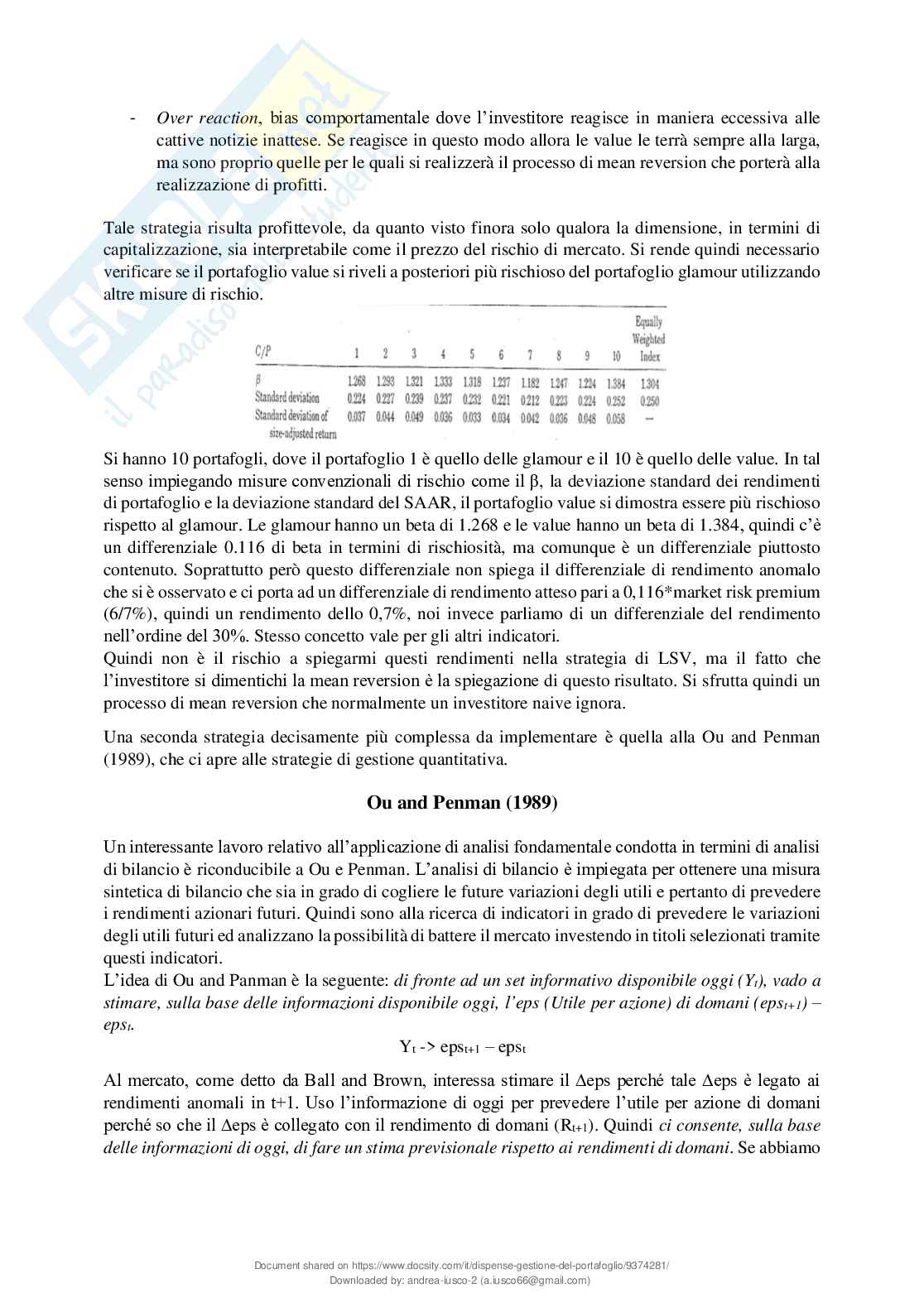 Gestione del portafoglio Pag. 31