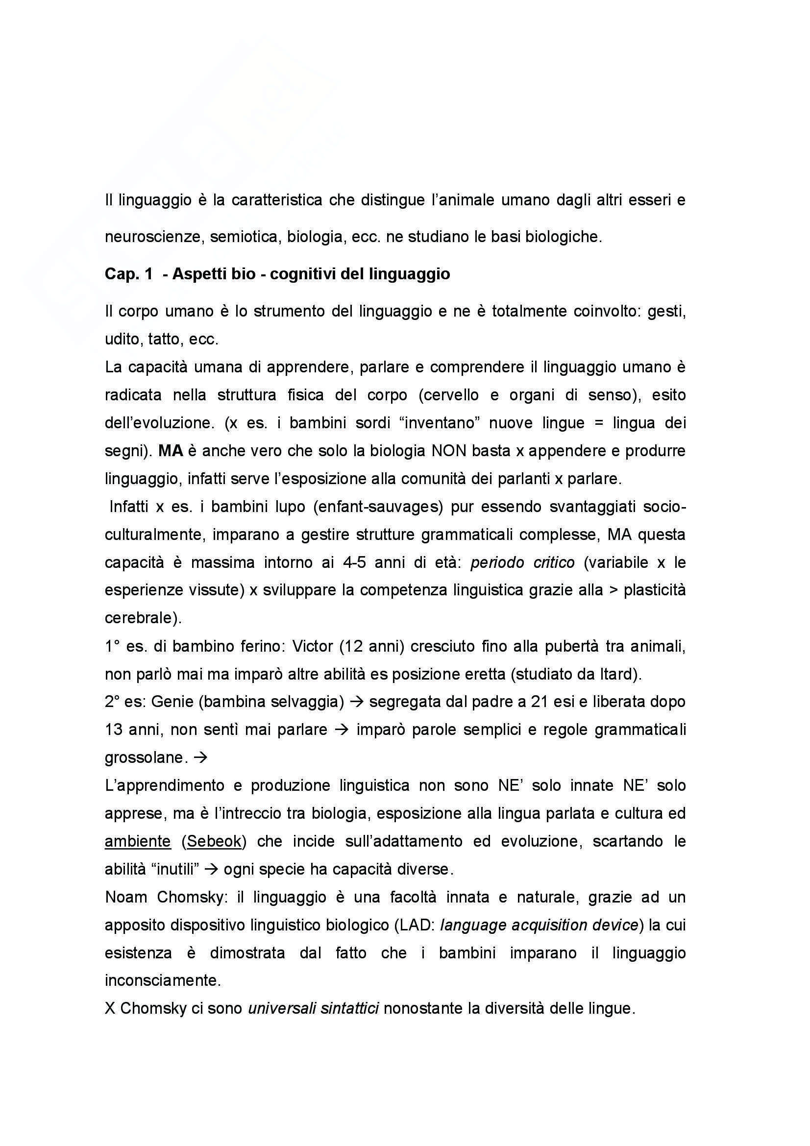 Riassunto esame Filosofia della comunicazione, prof. Bucca, libro consigliato Breve introduzione alla biologia del linguaggio, Cavalieri Pag. 1