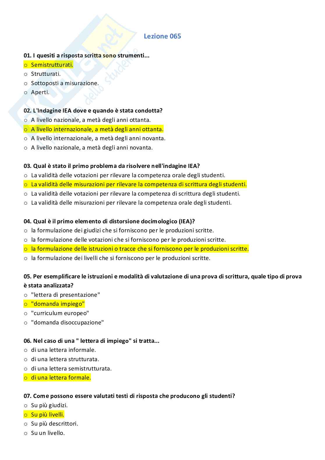 Paniere con risposte chiuse di docimologia Pag. 36