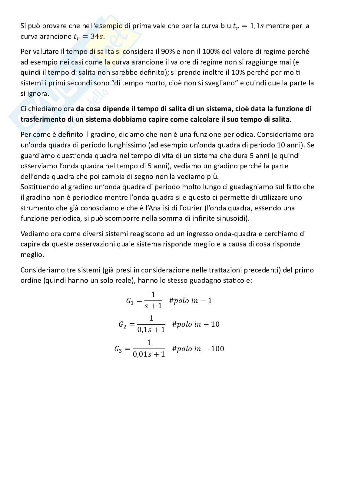Controlli automatici, parte 7 - Banda passante e tempo di salita Pag. 11