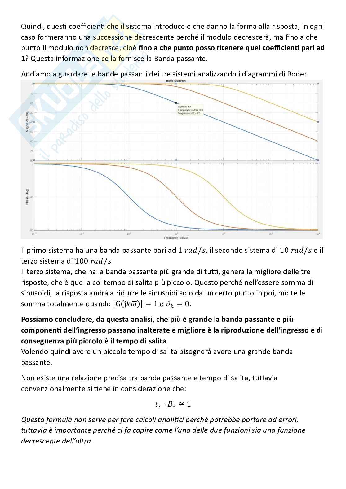 Controlli automatici, parte 7 - Banda passante e tempo di salita Pag. 16