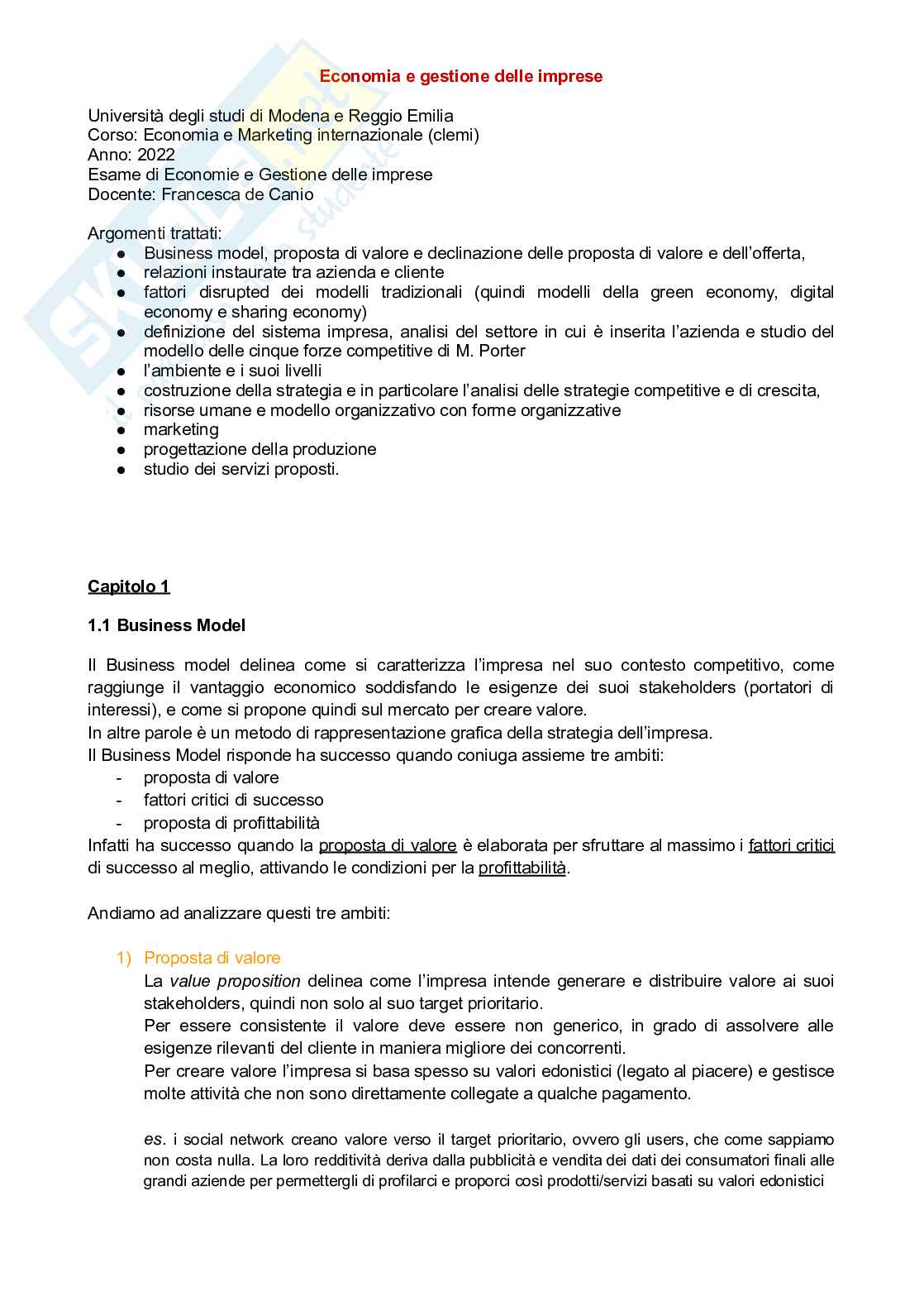 Gestione delle imprese Pag. 1