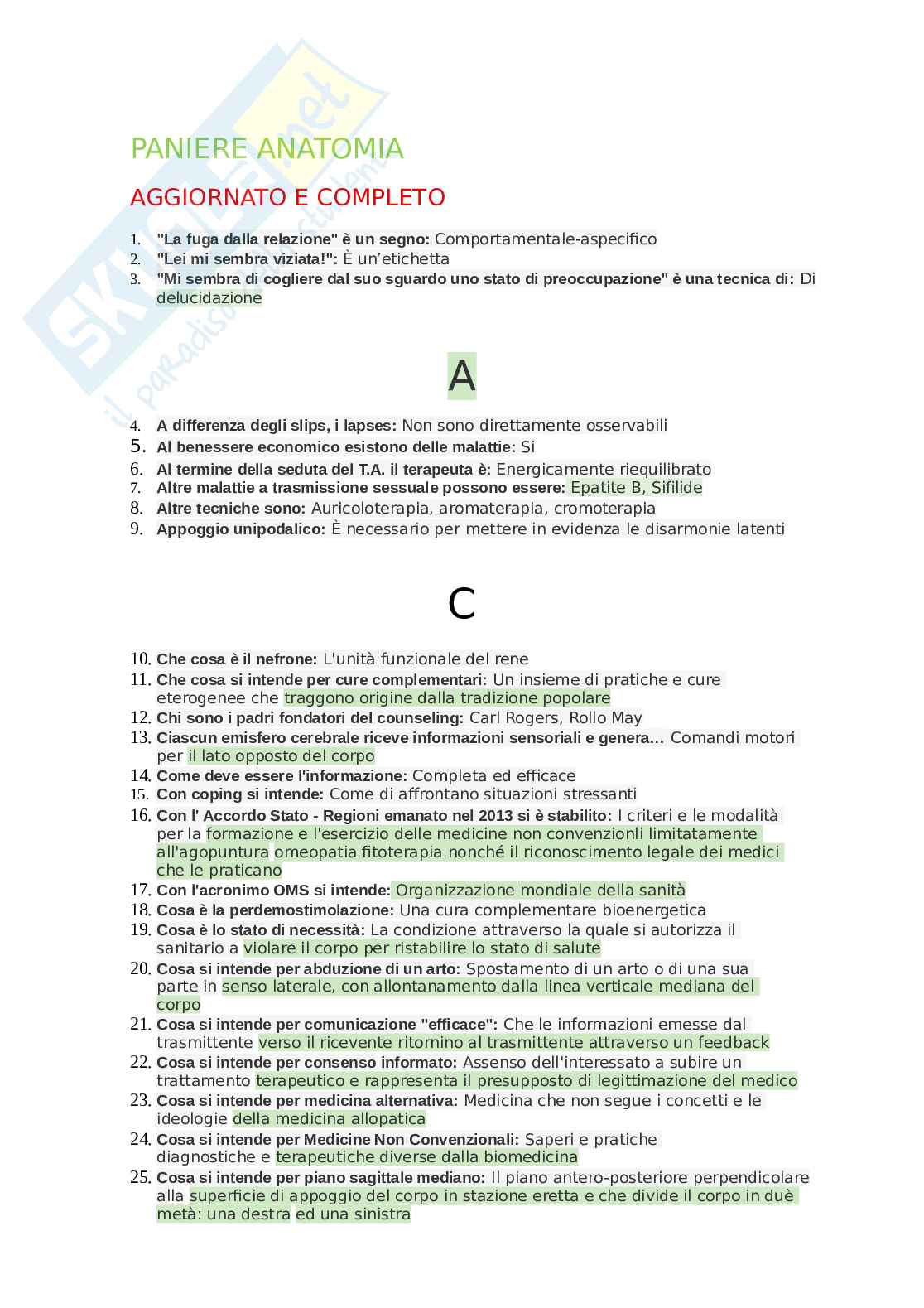 Paniere Anatomia, aggiornato e completo. In ordine Pag. 1