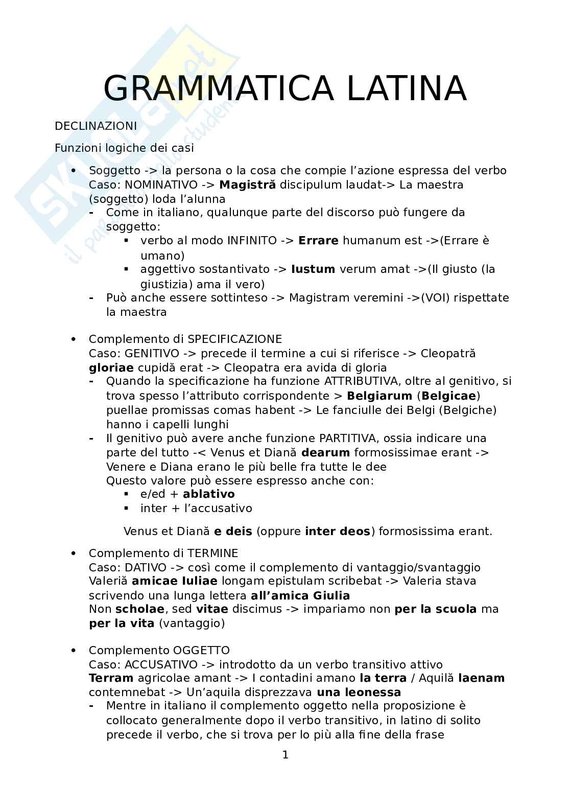 Appunti di Grammatica Latina Pag. 1