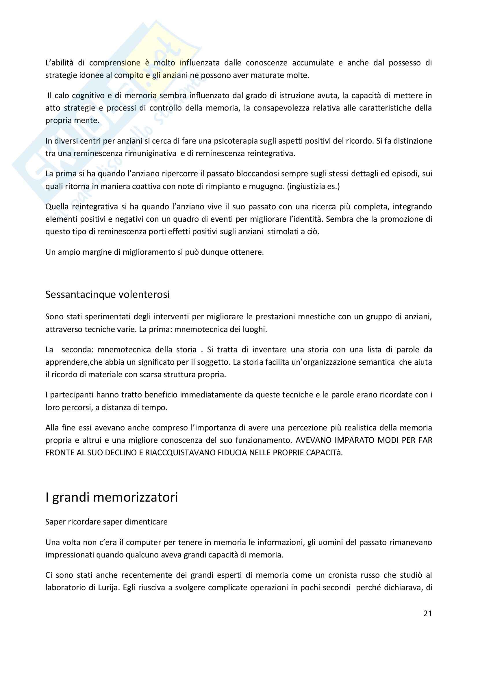 Riassunto esame Psicologia dell'apprendimento e della memoria, prof. Pazzaglia, libro consigliato Vizi e virtù della memoria, Cornoldi, De Beni Pag. 21