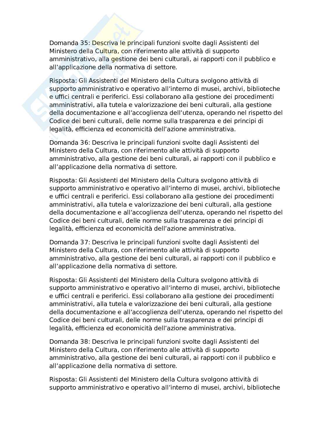 Paniere di 2000 domande per concorso pubblico bandito da ministero della cultura da assistente per diplomati e laureati Pag. 11