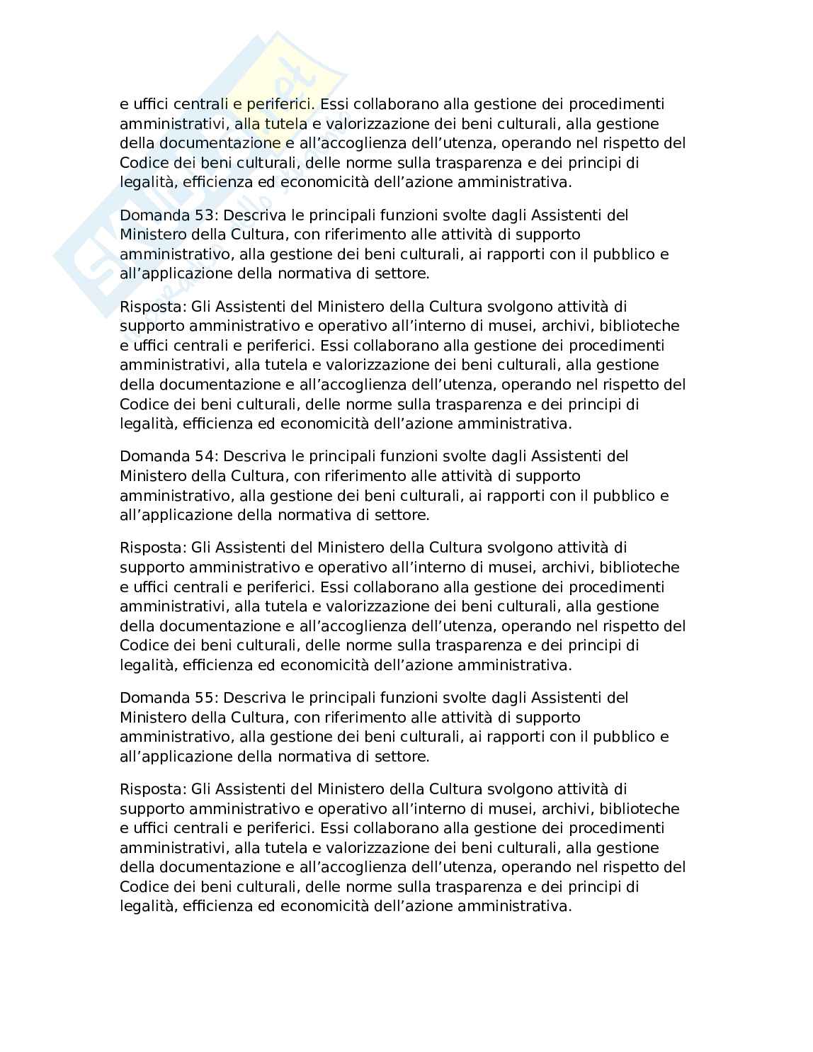 Paniere di 2000 domande per concorso pubblico bandito da ministero della cultura da assistente per diplomati e laureati Pag. 16