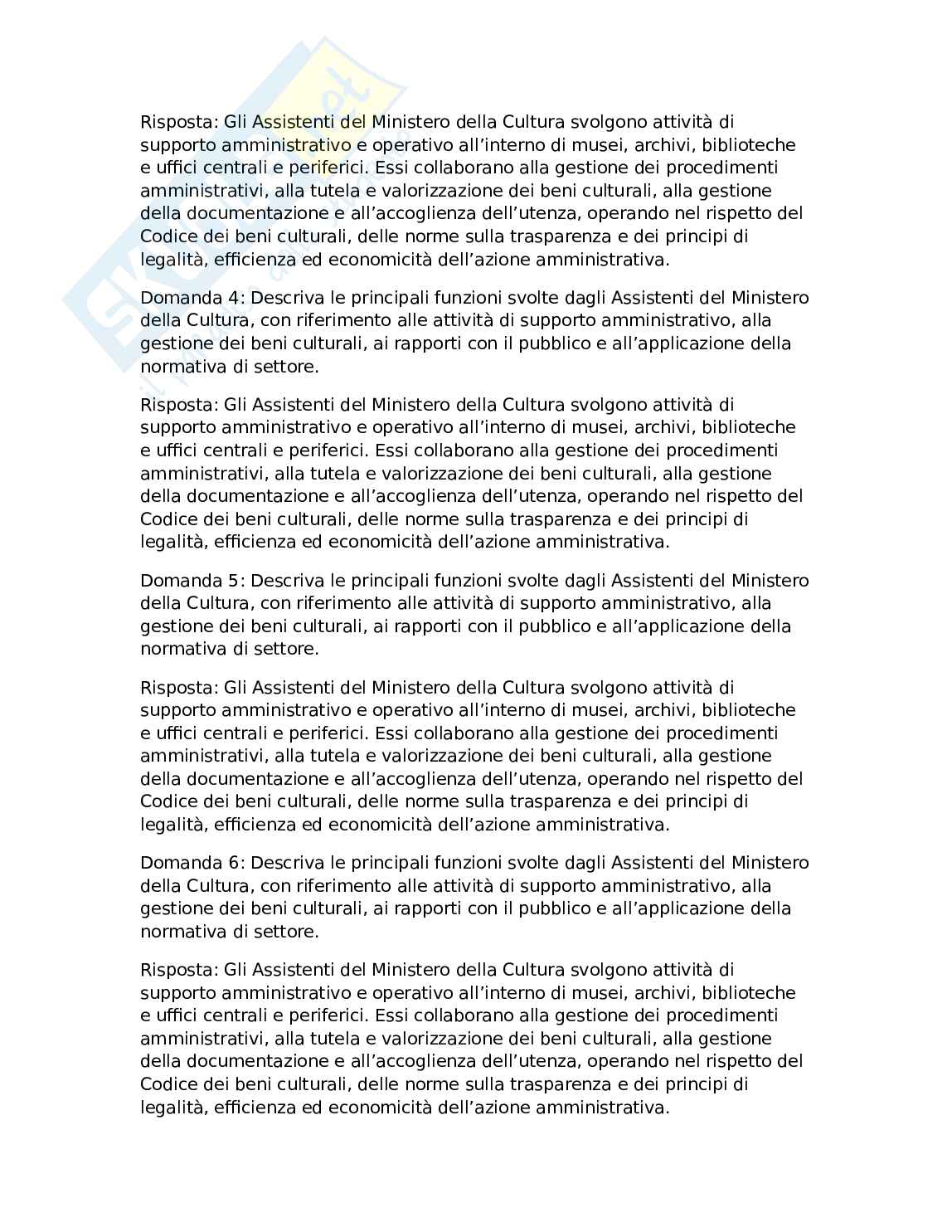Paniere di 2000 domande per concorso pubblico bandito da ministero della cultura da assistente per diplomati e laureati Pag. 2