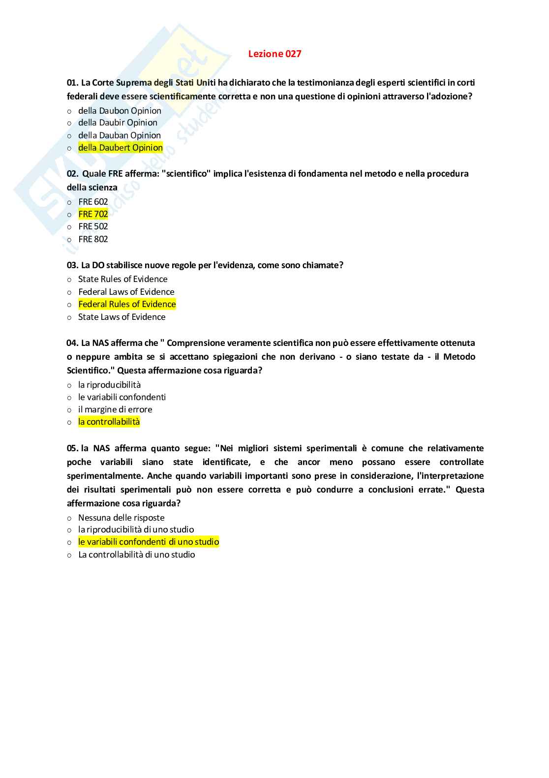 Paniere Criminologia investigativa 2026 - Quiz Risolti e Risposte Aperte ed Extra completo e corretto Pag. 26