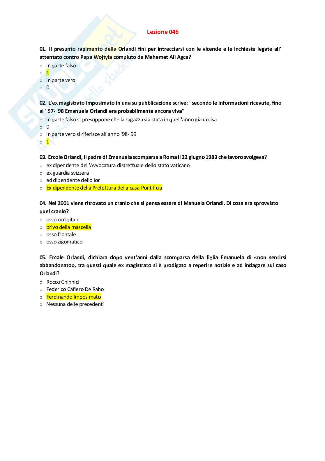 Paniere Criminologia investigativa 2026 - Quiz Risolti e Risposte Aperte ed Extra completo e corretto Pag. 36