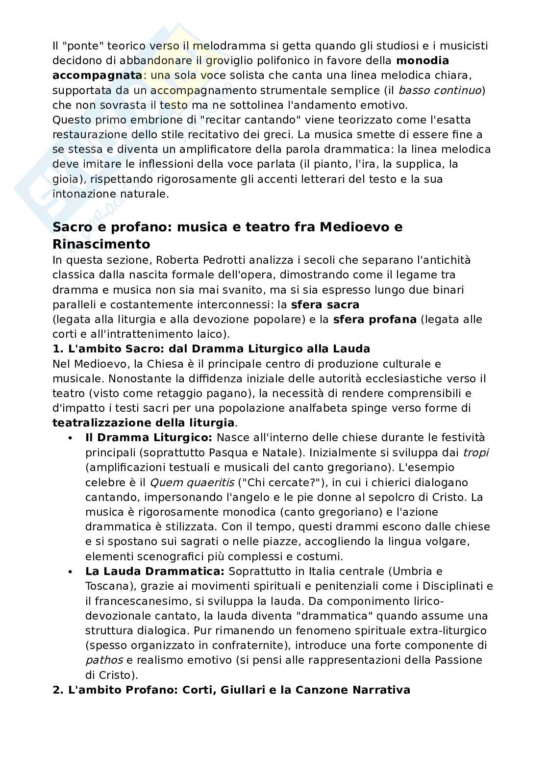 Riassunto esame Storia della musica, Prof. Pappalardo Matteo, libro consigliato Storia dell’opera lirica (Un immenso orizzonte), Pedrotti Pag. 2