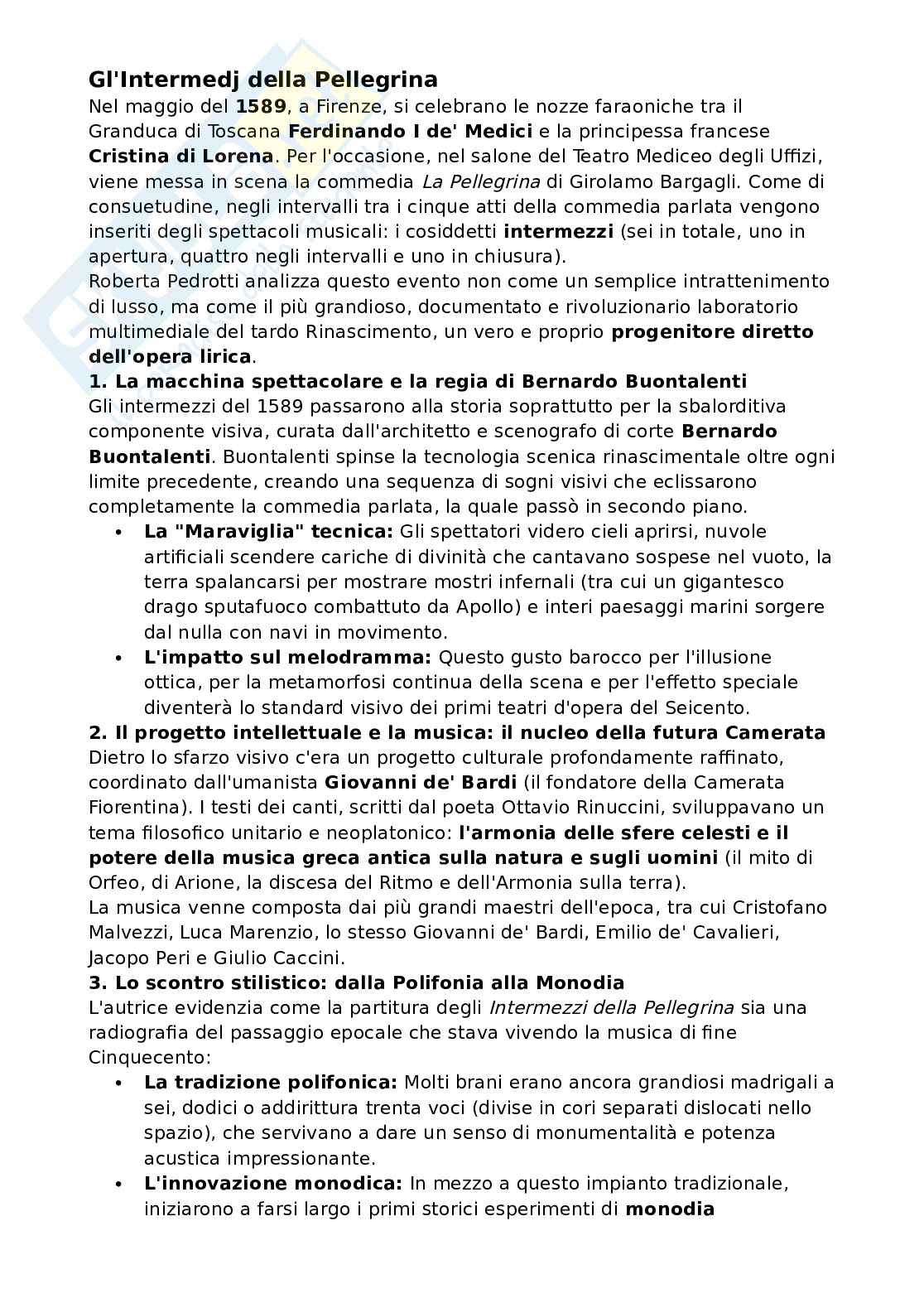 Riassunto esame Storia della musica, Prof. Pappalardo Matteo, libro consigliato Storia dell’opera lirica (Un immenso orizzonte), Pedrotti Pag. 6